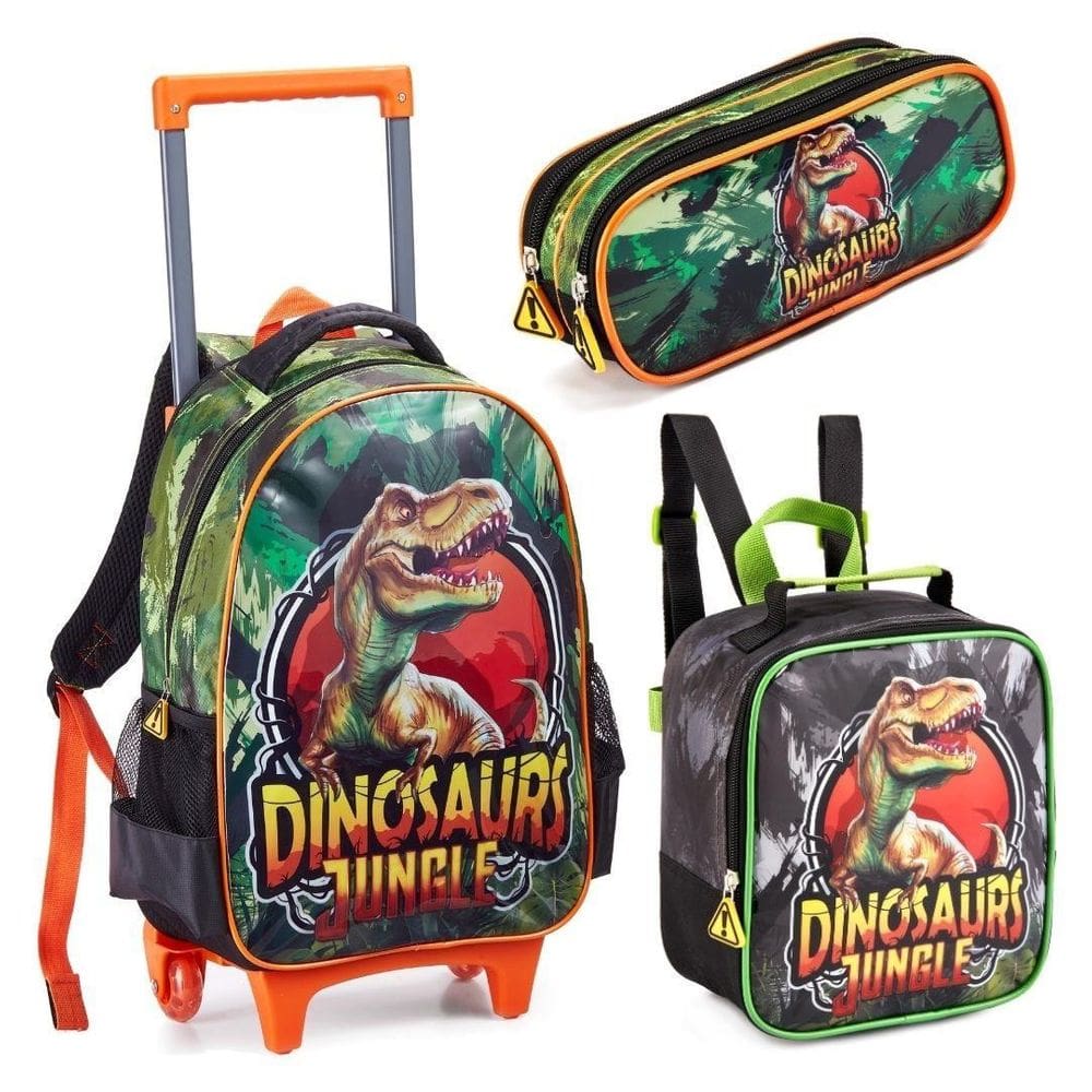 Kit Escolar Dinossauro - Mochila, Lancheira e Estojo  Preto