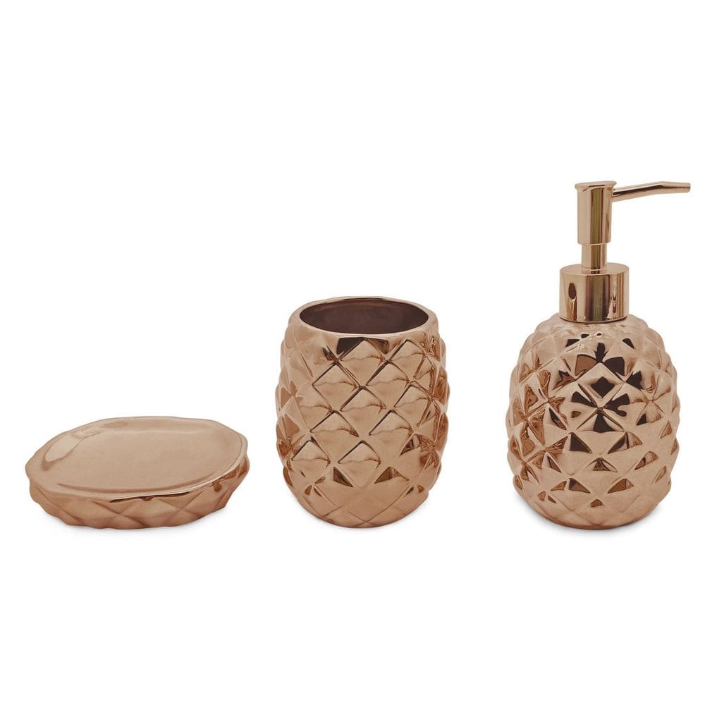 Conjunto Banheiro 3 Peças Abacaxi Bronze Mimo 17,2x9,6x9,6cm