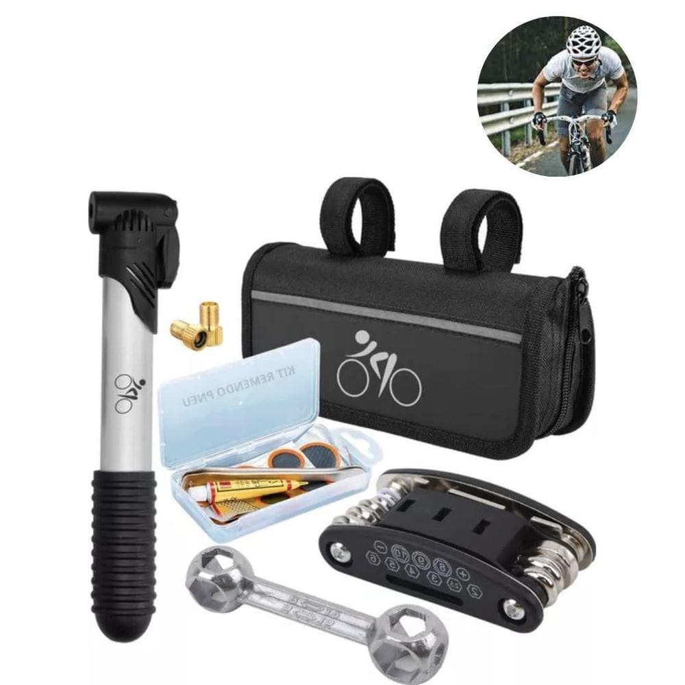 Kit Ferramentas Bicicleta Completo Bomba De Ar Remendo Pneu