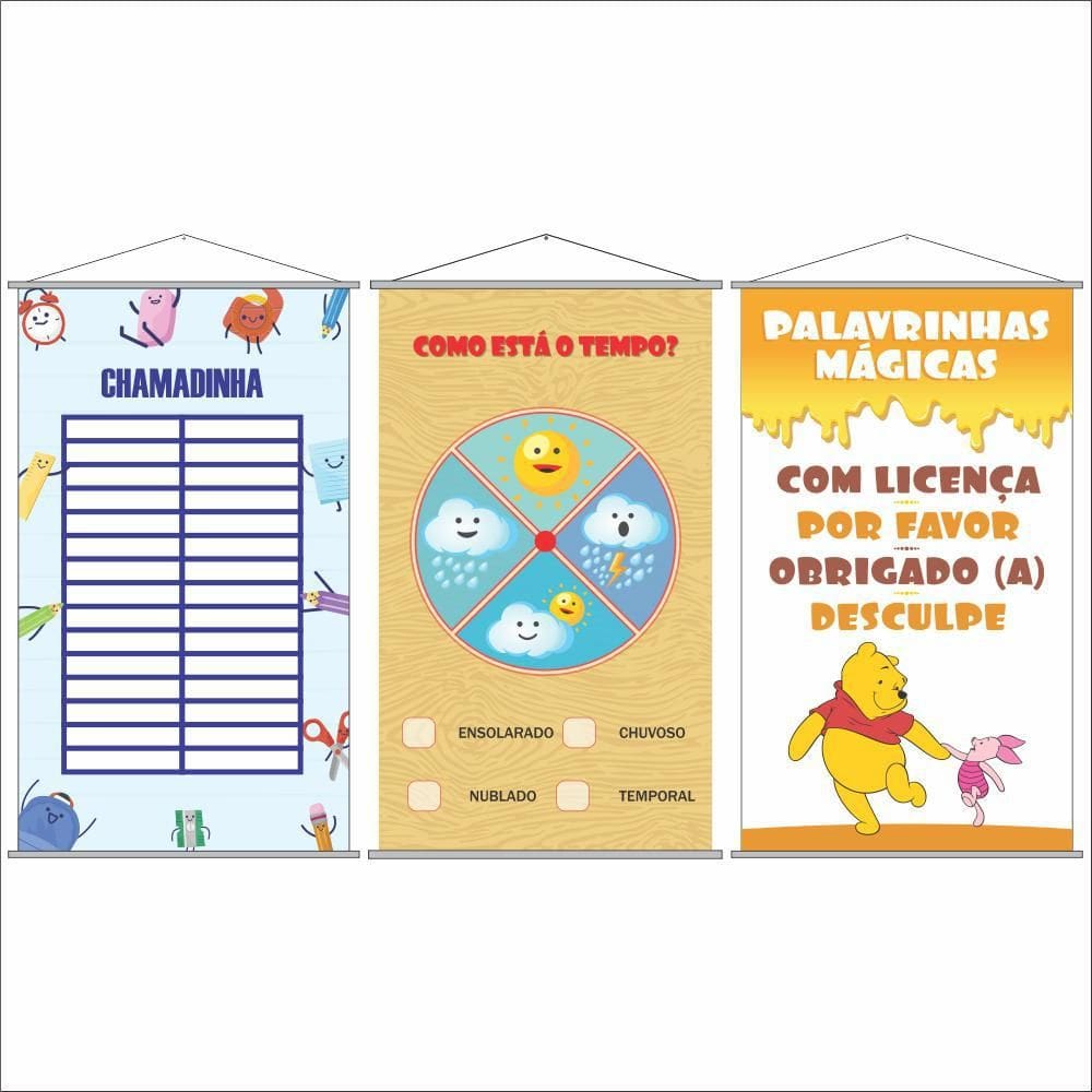 Kit De 3 Banners Escolares Para Educação Infantil 0,80X0,50M