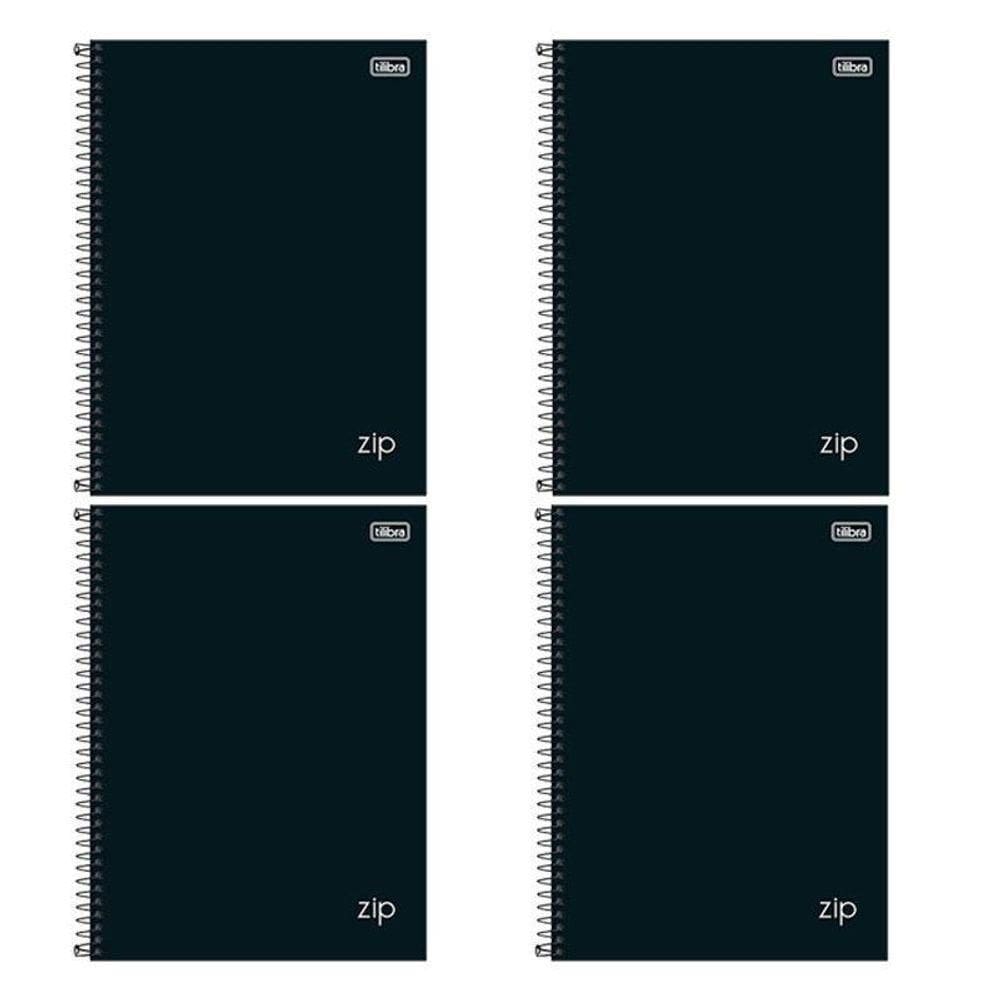 Caderno Espiral Universitário Zip 80 Folhas Preto 4 Unidades - Tilibra