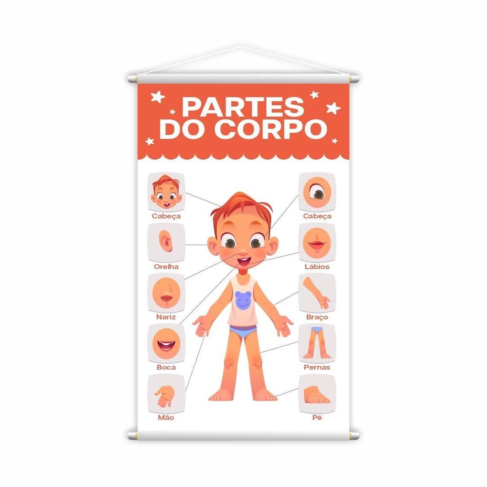Partes Do Corpo Menino Banner Escolar Pedagógico Grande