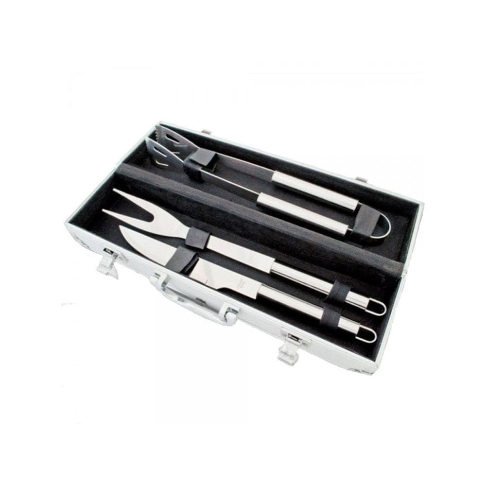 Kit Churrasco Inox 3 Peças acompanha maleta em alumínio
