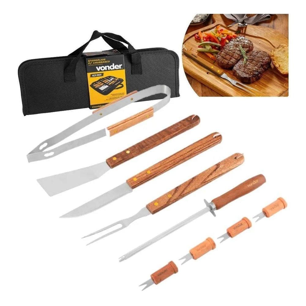 Kit Churrasco Vonder C/10Pcs Em Aco Inox C/Estojo