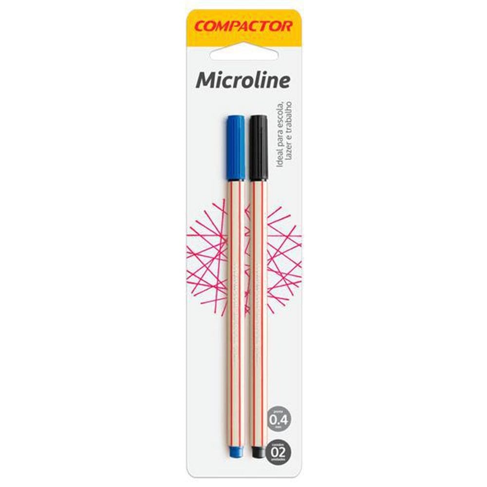 Kit Com 2 Canetas Microline 0,4 Fina Azul E Preto Compactor