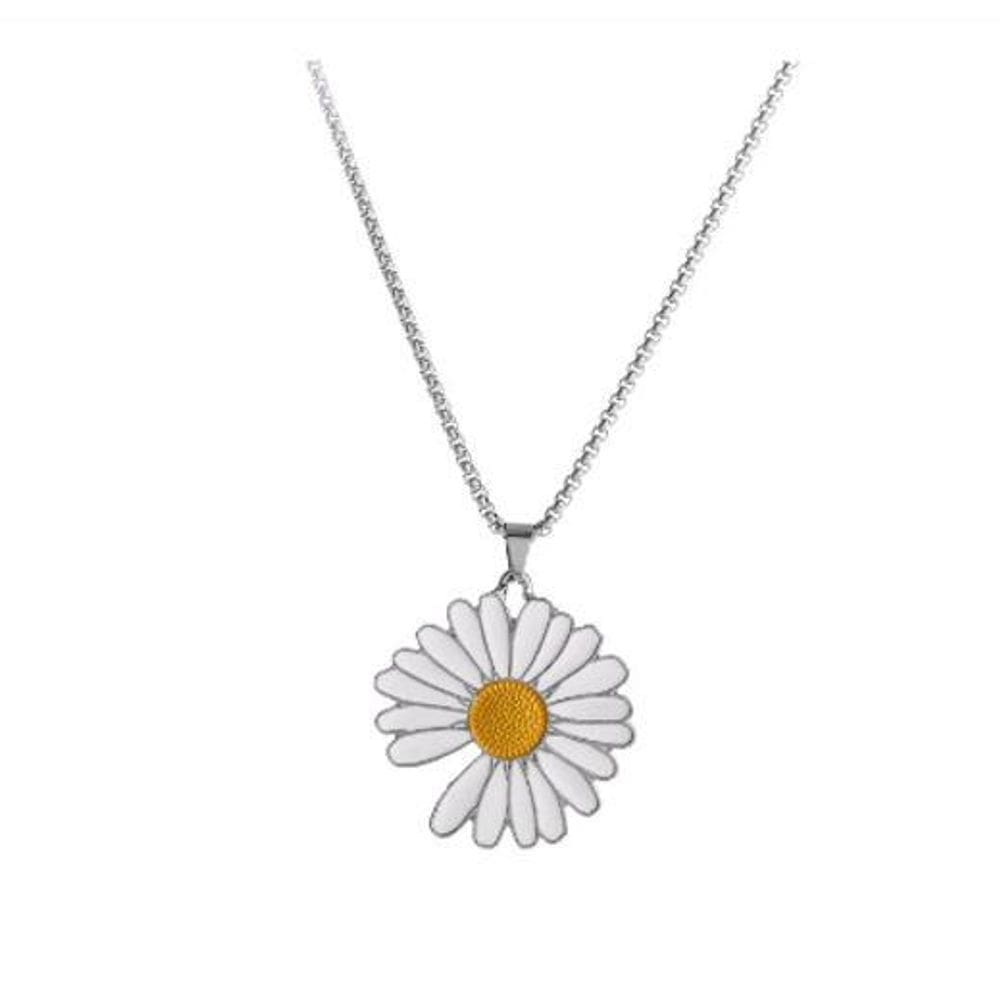 Colar Girassol Branco Prateado Detalhes G5958