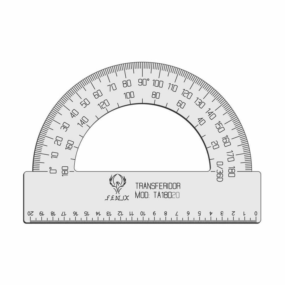Transferidor 180 20Cm Acrílico Transp Desenho Técnico Fenix