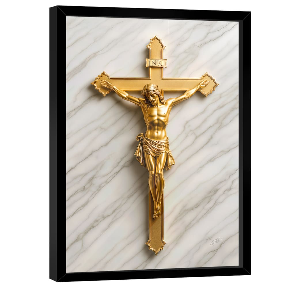 Quadro Decorativo Jesus na Cruz Dourado