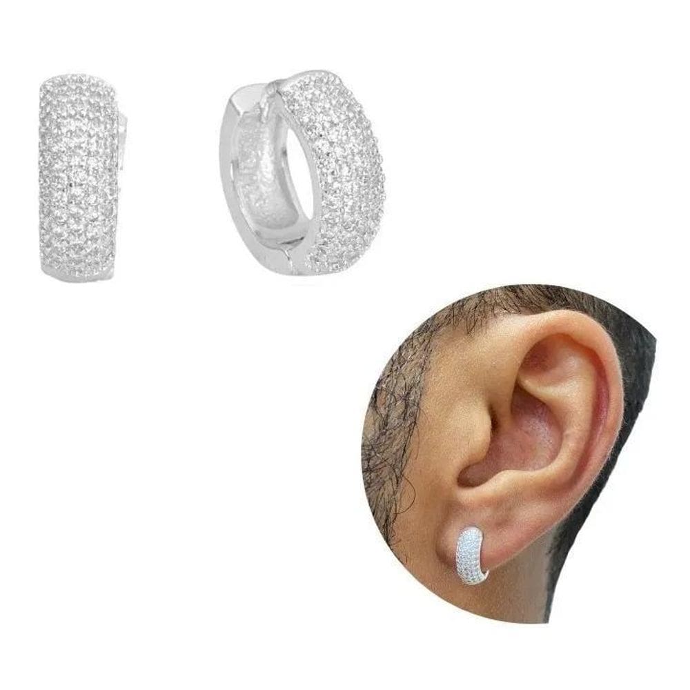 Brinco Prata 925 Argola Masculino Cravejado Zircônia Banhado