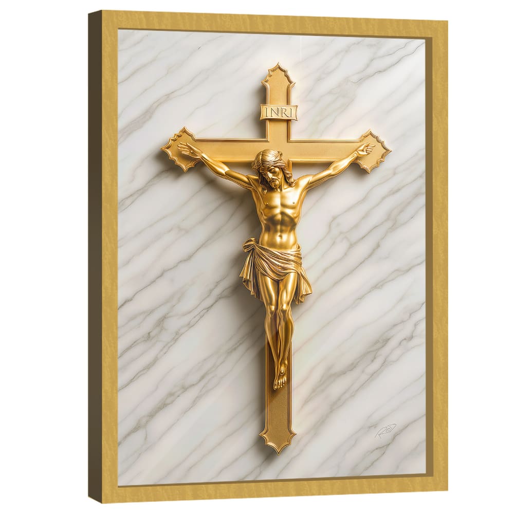 Quadro Decorativo Jesus na Cruz Dourado