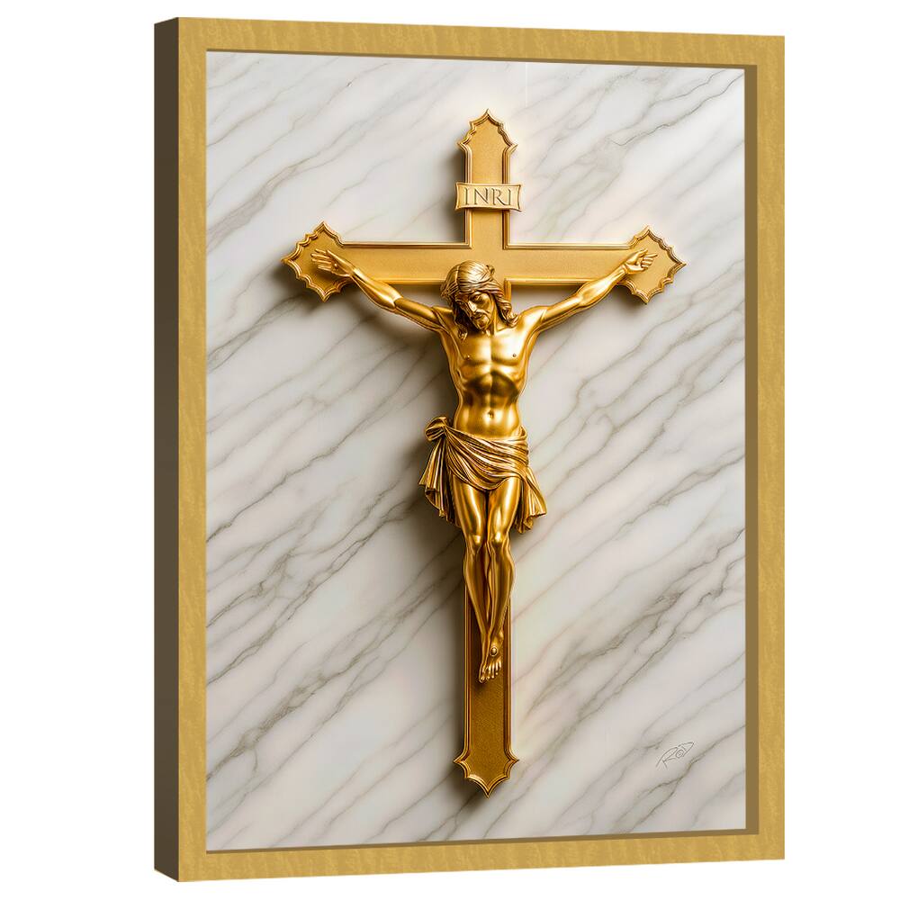 Quadro Decorativo Jesus na Cruz Dourado