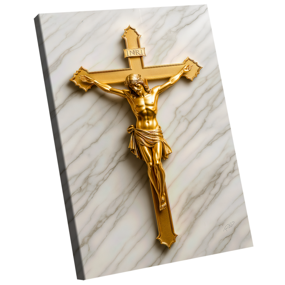 Quadro Decorativo Jesus na Cruz Dourado