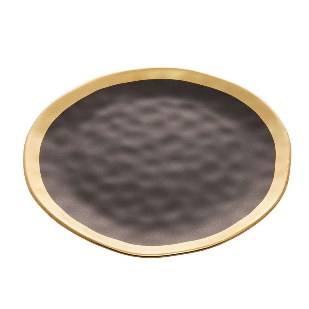Prato Sobremesa 21Cm Avulso Porcelana Preto Dourado Dubai