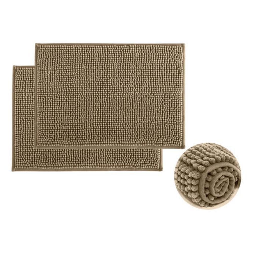 2 Tapete Antiderrapante Macarrãozinho 40Cm X 60Cm - Bege