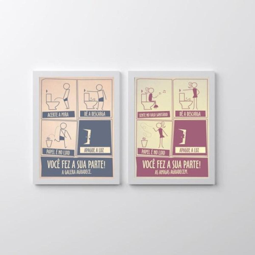 Kit 2 Quadros Instruções Banheiro Masculino E Feminino