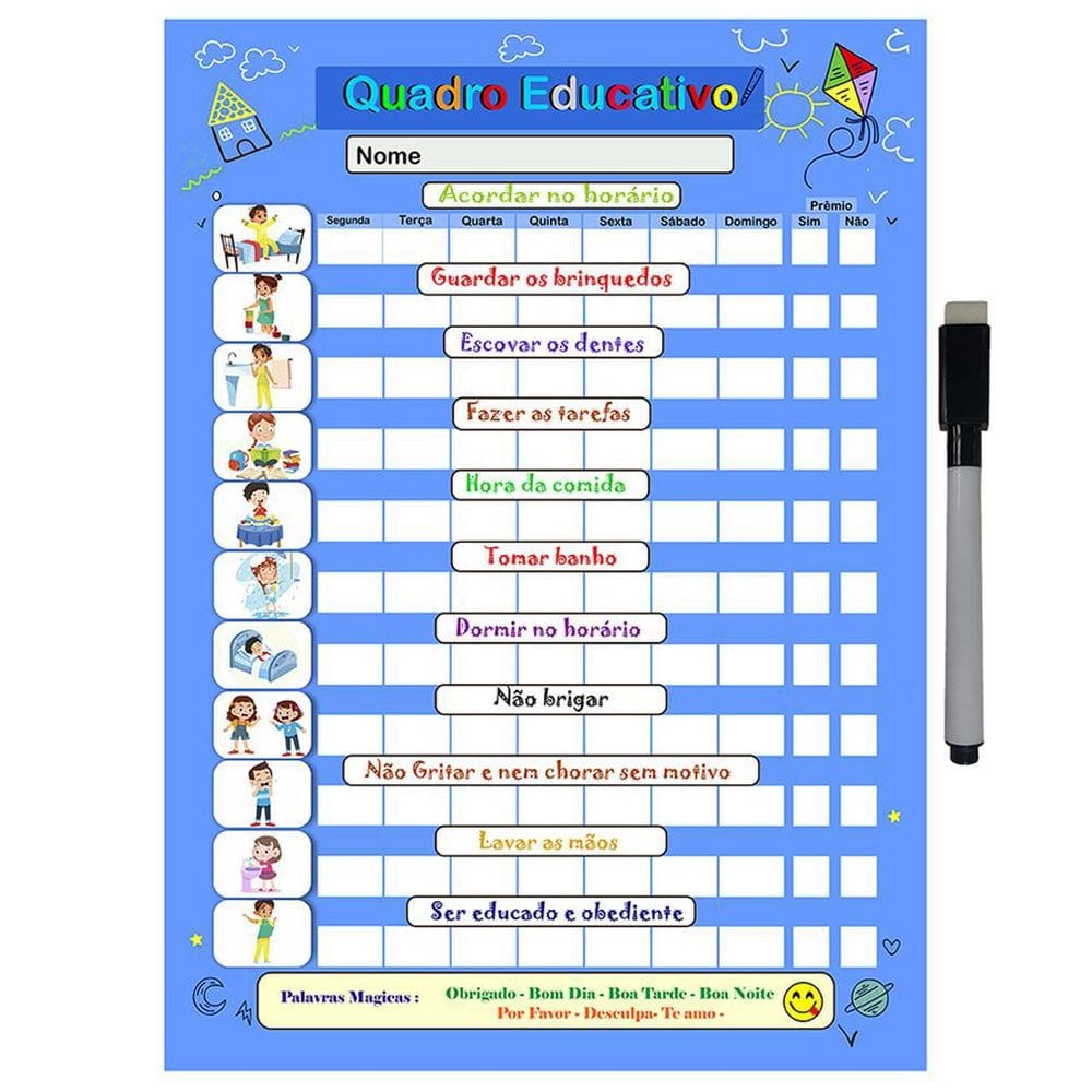 Quadro do Incentivo de Metal Semanal 26x20cm + Caneta Branca