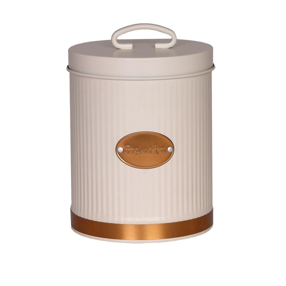 Porta Biscoitos De Aço Inoxidável Com Tampa Estilo Retrô - Bege - 13x17cm