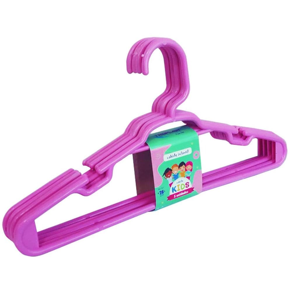 Cabide Infantil 5 Peças Rosa Reforçado 28X14Cm Trioplast