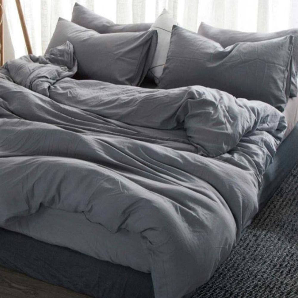 Jogo Cama Cinza Casal Padrão 4 Peças Com Edredom 240X240Cm