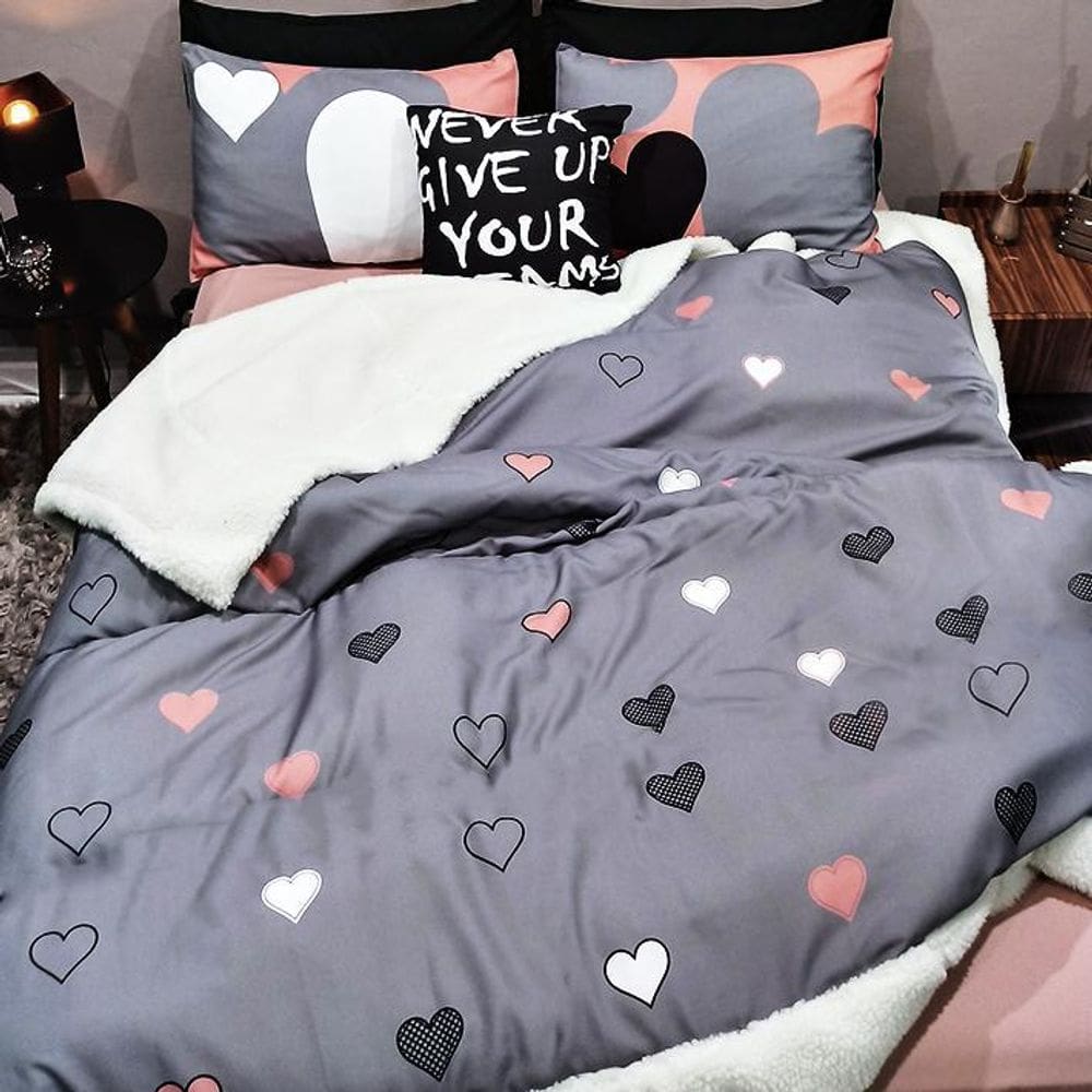 Kit Coberdrom King Em Sherpa Com 2 Fronhas Love Designer