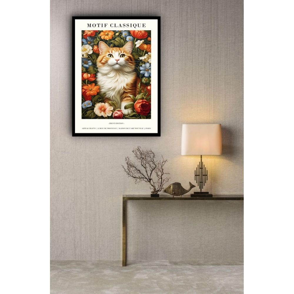 Quadro Decorativo William Morris Gato Flores - 70X50Cm