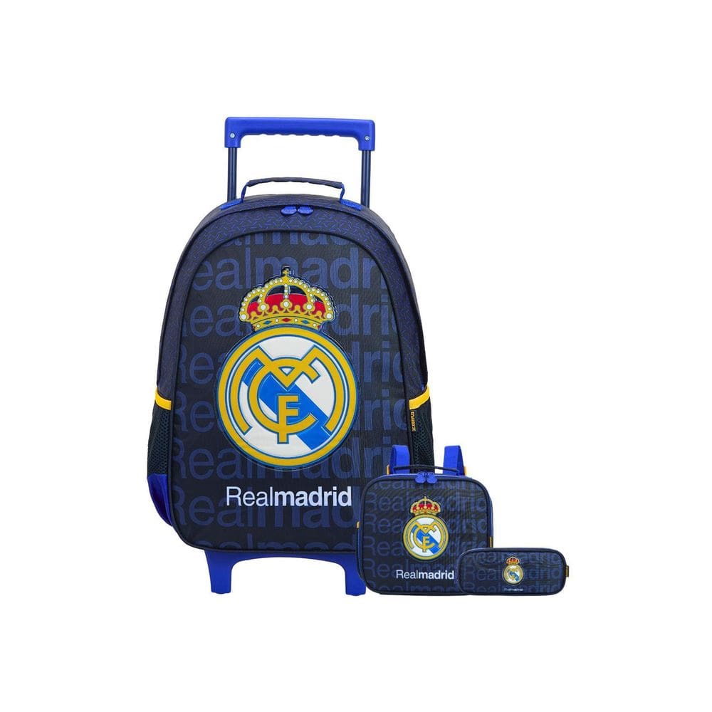 Kit Escolar Mochila De Rodinha+Lancheira+Estojo Real Madrid