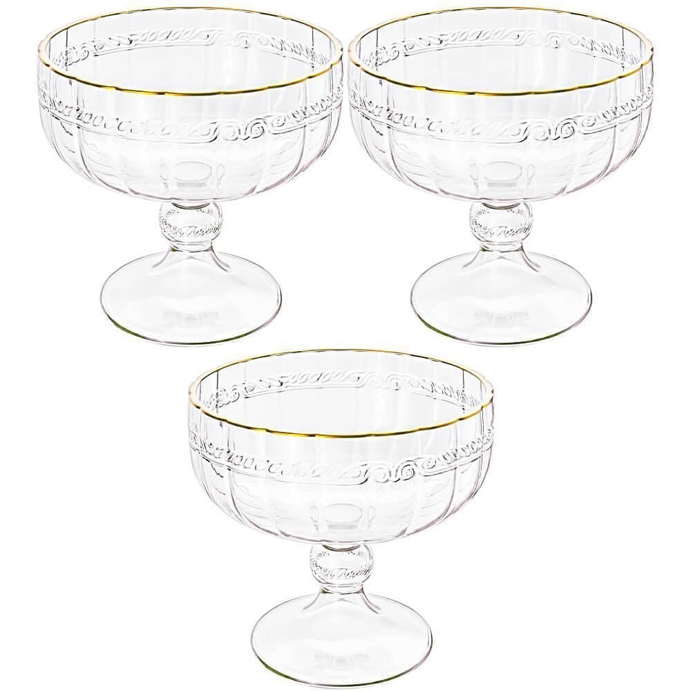 Taça Sobremesa Em Cristal Imperial Fio Ouro 200Ml 3 Peças