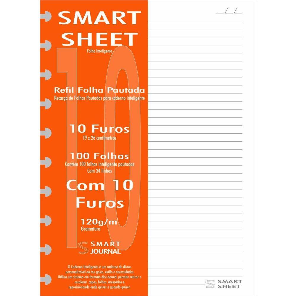 Refil Caderno Inteligente 120G 100 Folhas Pautado 10 Furos