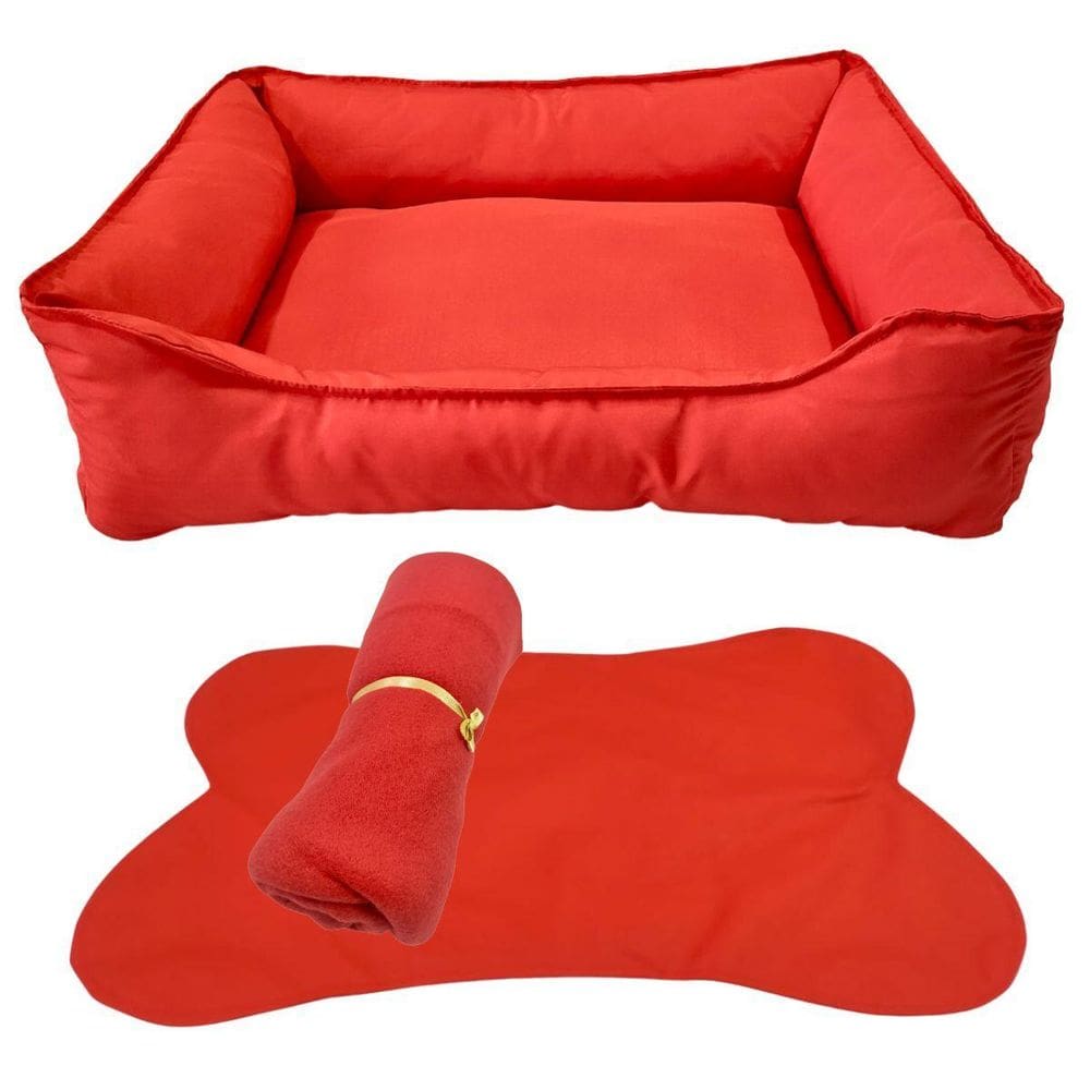 Kit 3 Peças Cama Pet Retangular M Tactel Zíper Manta Soft 90