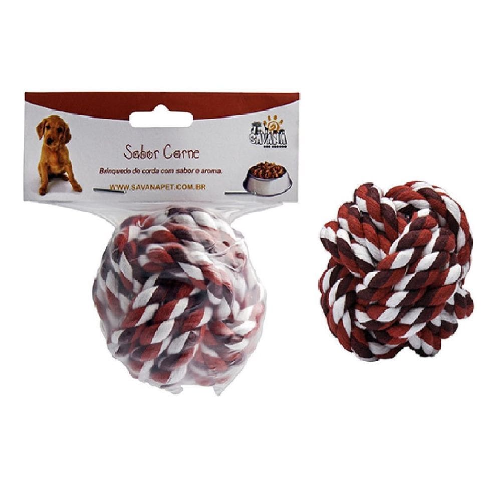 Brinquedo Mordedor Bola Corda Vermelha Carne Caes E Gatos