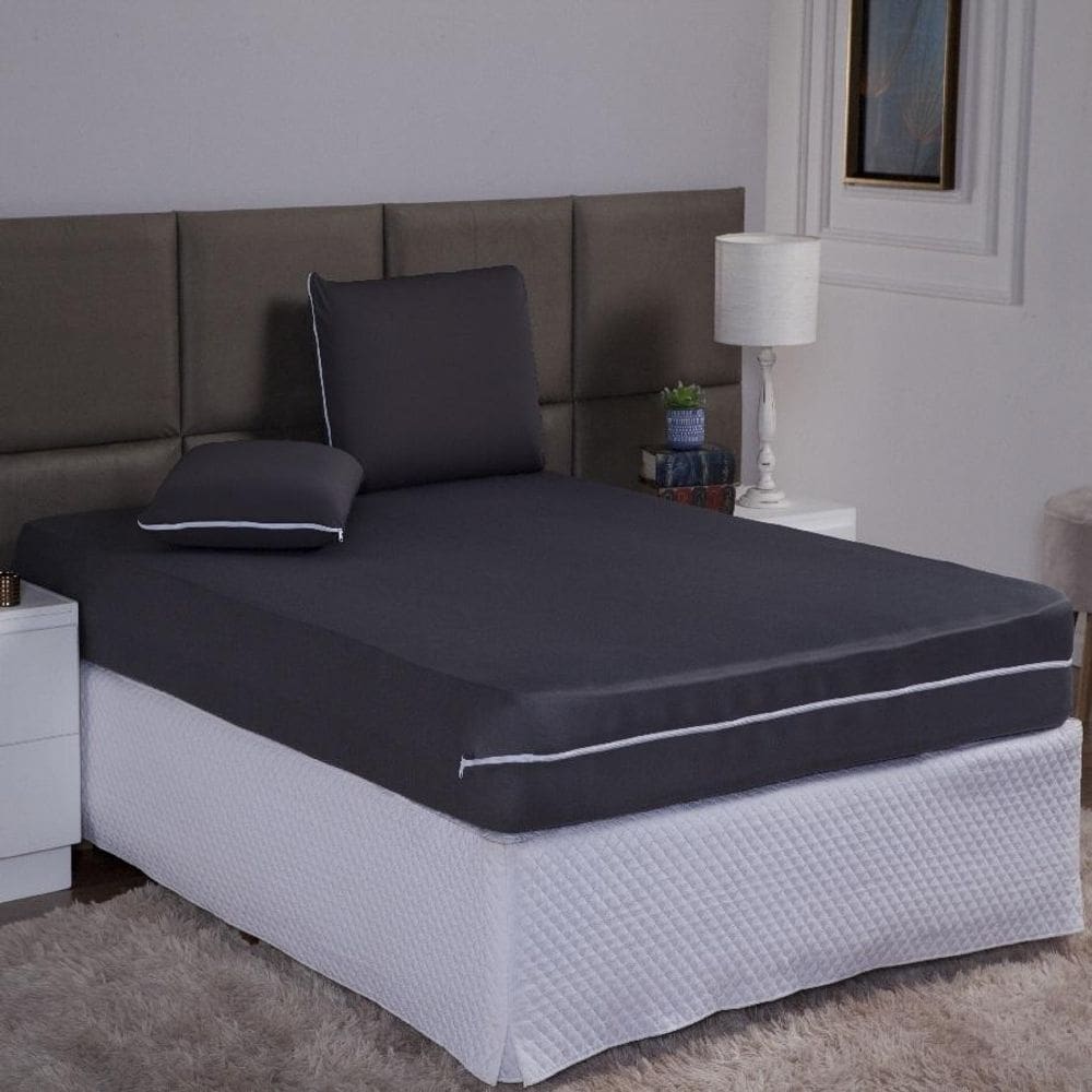 Capa Colchão Viuva Solteirão 28Cm + Fronha Protetor Zíper