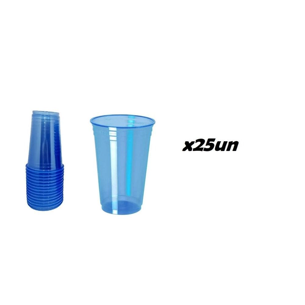 Copo De Plástico Balada Neon Azul 300Ml 25 Unidades