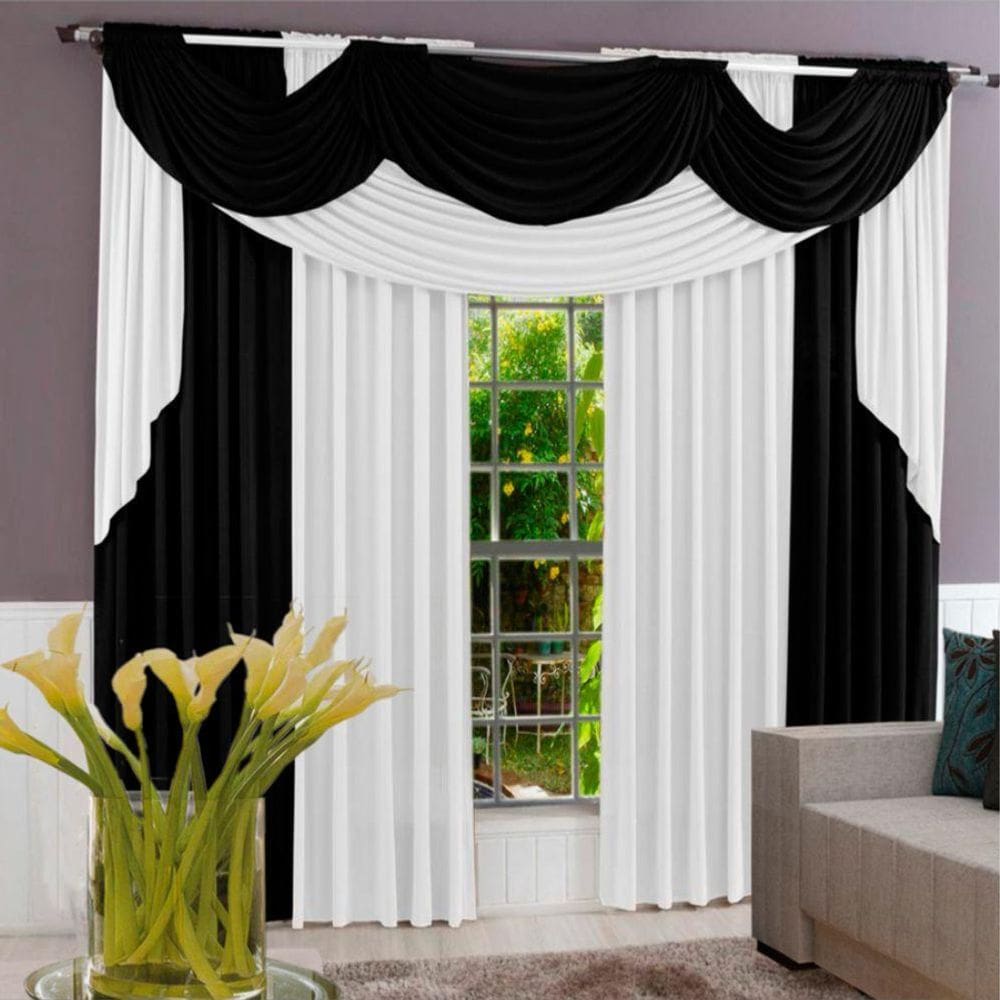 Cortina Paris Varão Em Malha 4,00M X 2,60M Sala Quarto Preta