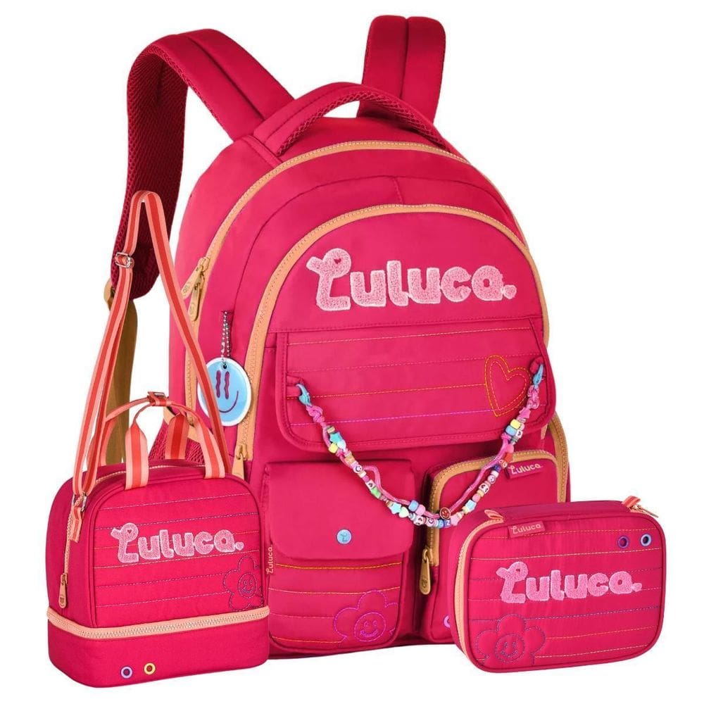 Kit Mochila Costas Luluca Pandinha Lancheira Estojo - Rosa