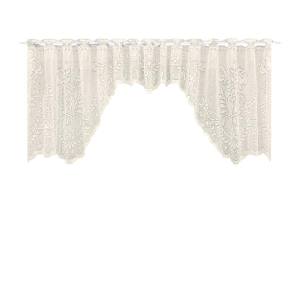 Cortina Bando Renda Cascata Cozinha Floral Bege 2,95X1,00