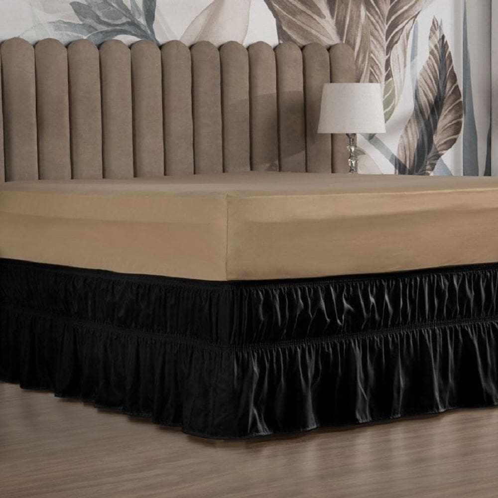 Saia Box Cama King Com 2 Elásticos Ajustável Babado 1 Peça