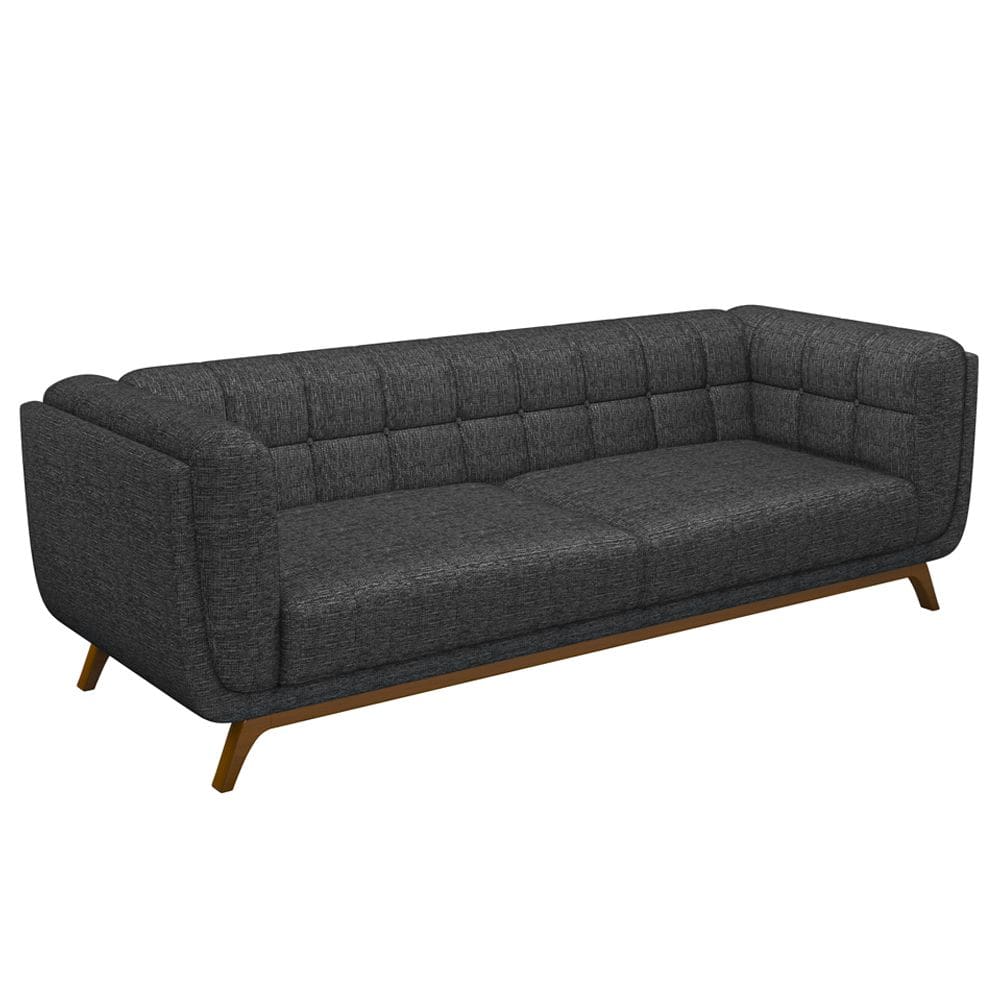 Sofá 02 Lugares Para Sala De Estar Pés Em Madeira 180cm Florian M03 Linho Chumbo - Lyam Decor