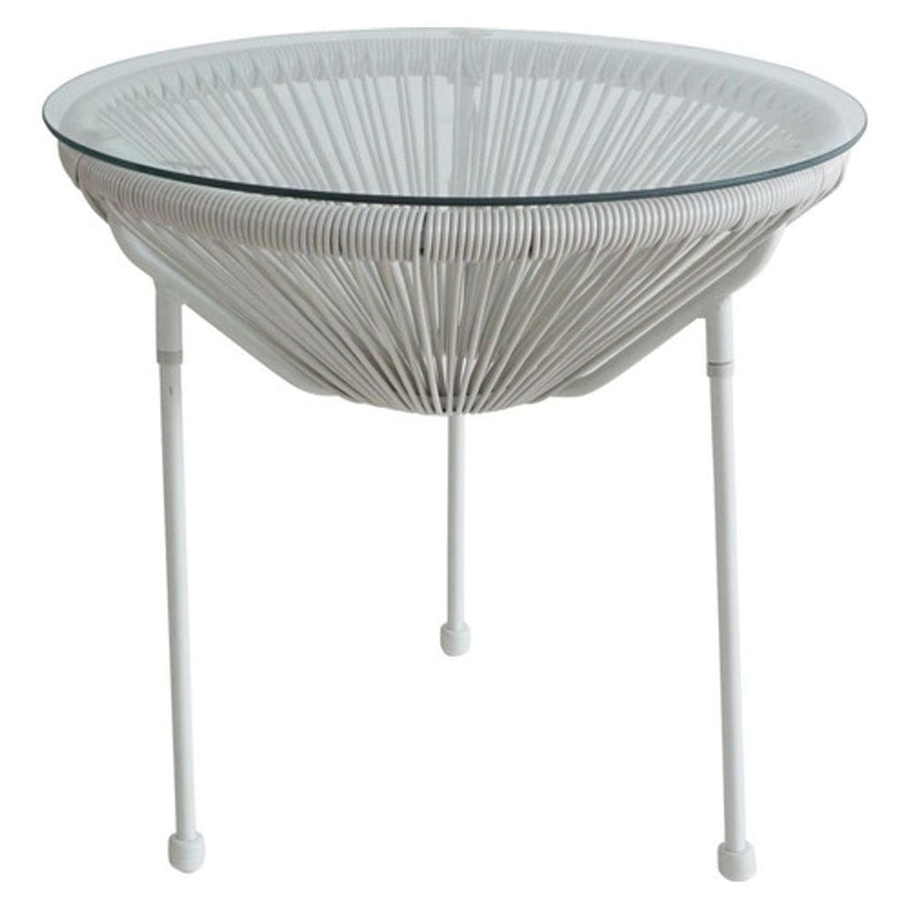 Mesa Redonda 50cm Vidro E Rattan Jardim E Varanda Flex Light