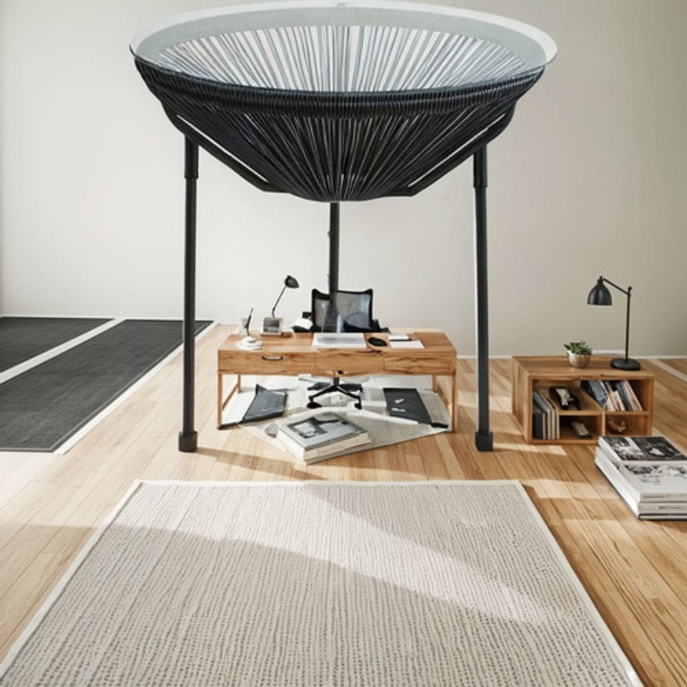 Mesa Redonda 50cm Vidro E Rattan Jardim E Varanda Flex Black