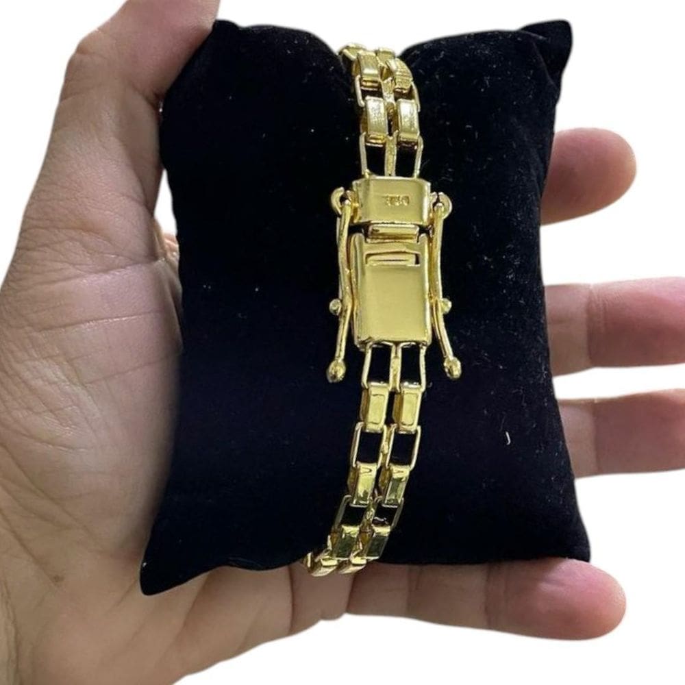 Pulseira Tijolinho Duplo 12Mm Banhado A Ouro 18K 750