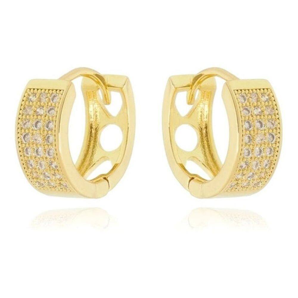 Brinco Argola Dourado Pedra Zirconia Largo Pequeno 6 Mm