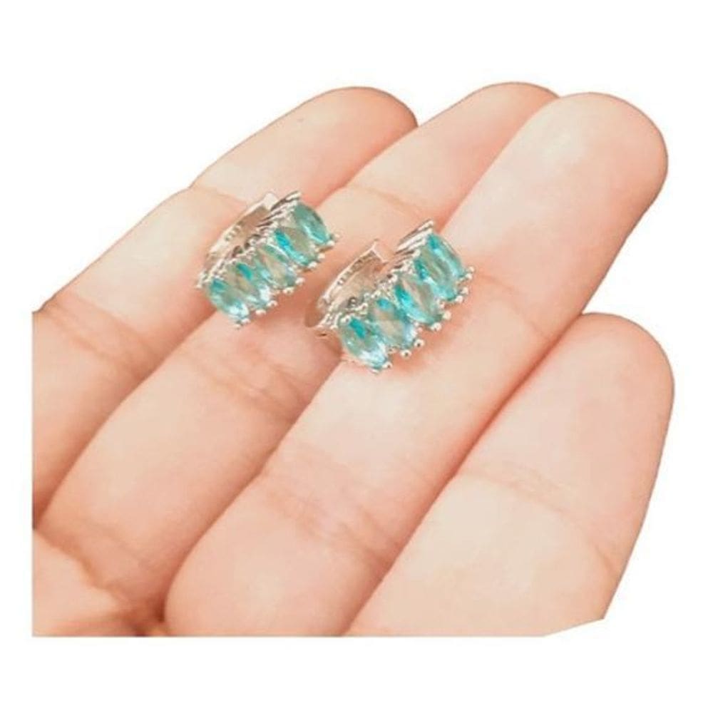 Brinco Argola Pedra Zirconia Folheado Verde Com Prata