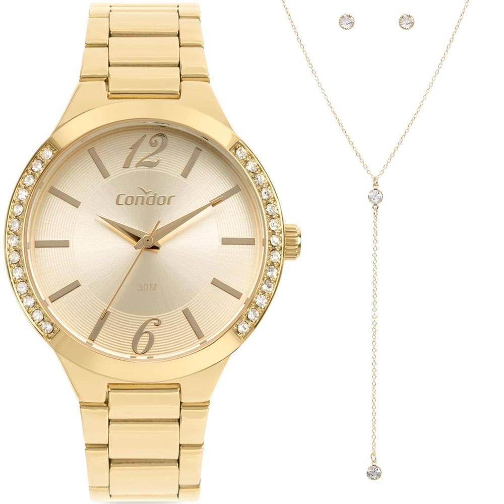 Relógio Condor Feminino Analógico Copc21Ara Brinco + Colar