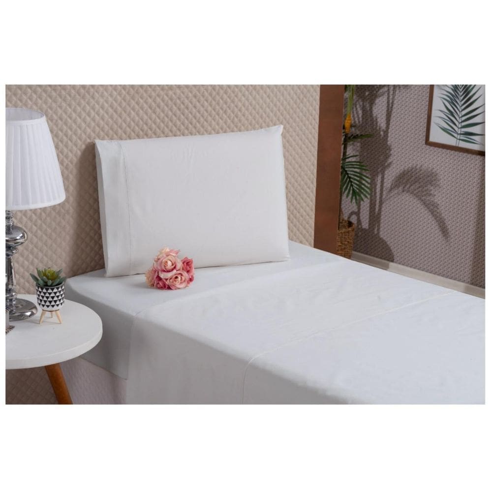 Kit Lençol Solteiro 3 Peças Algodão Percal 180 Fios Branco