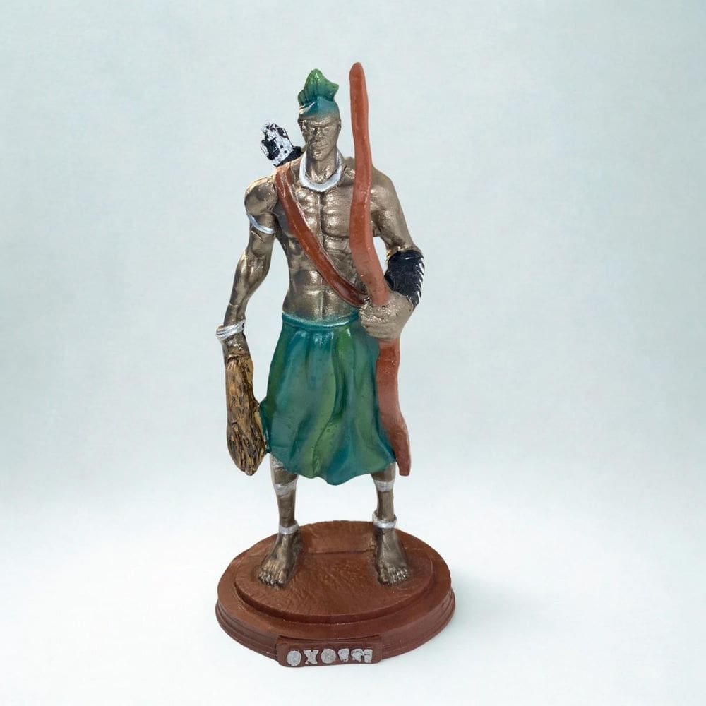 Escultura Orixá Oxóssi Arco E Flexa 20 Cm Resina