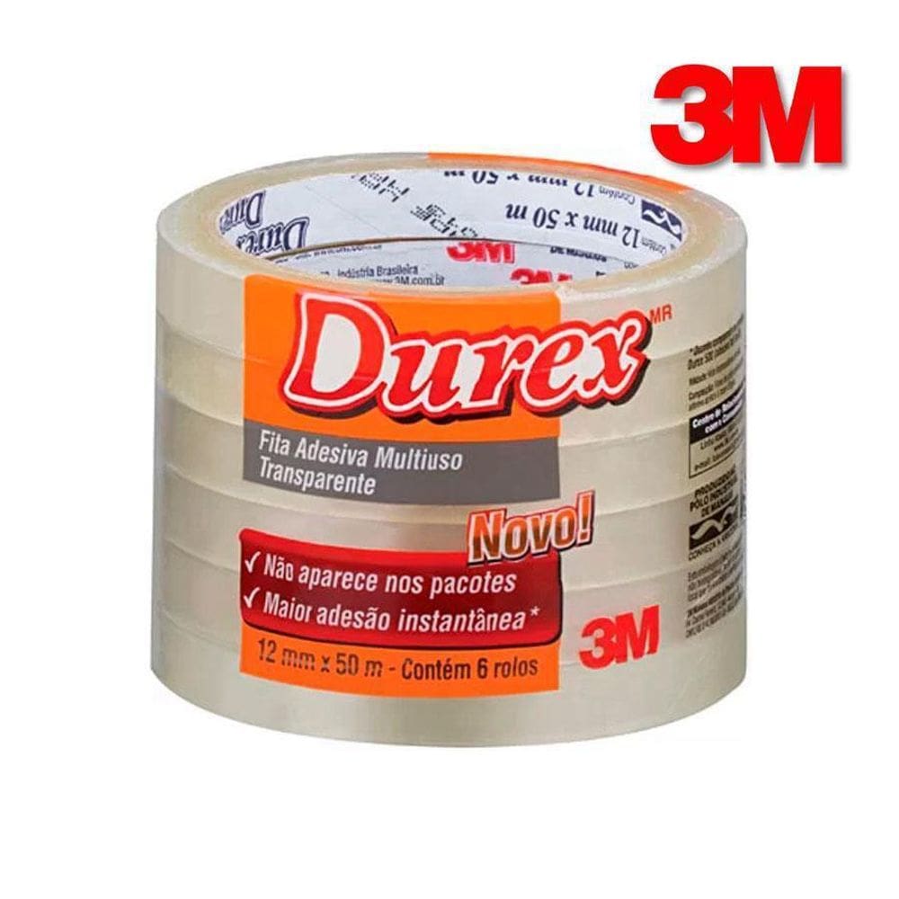 Fita Adesiva Durex Transparente 12 Mm X 50 M 6 Rolos