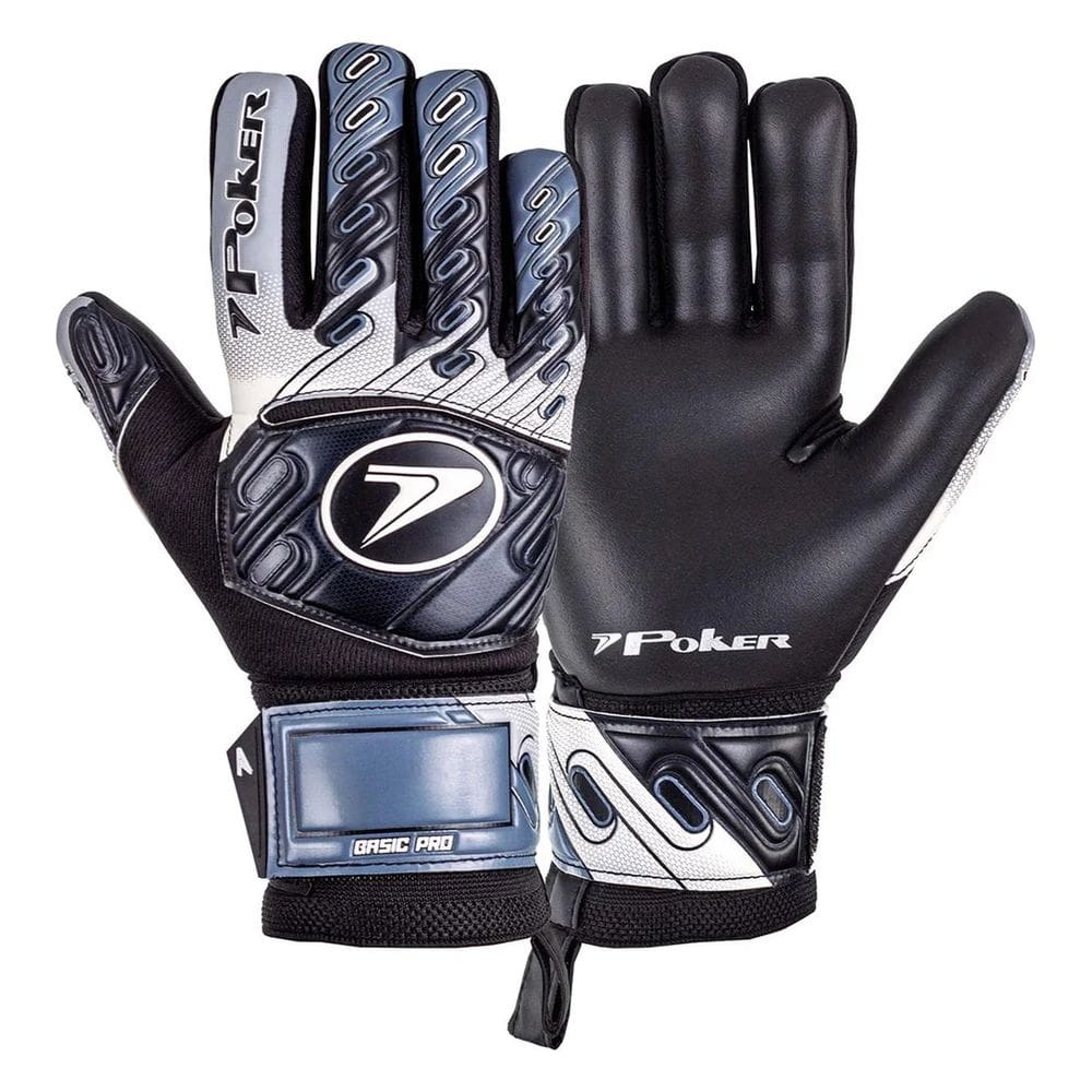 Luva de Goleiro Campo Profissional Poker Basic Pro Tamanho 8 - Preto e Cinza