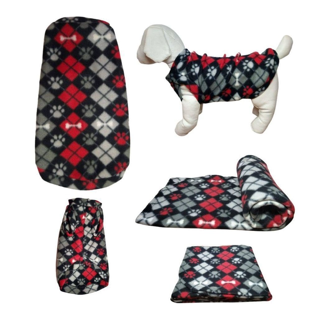 Kit Roupa E Manta Soft Para Cães - Preto Mosaico Pp