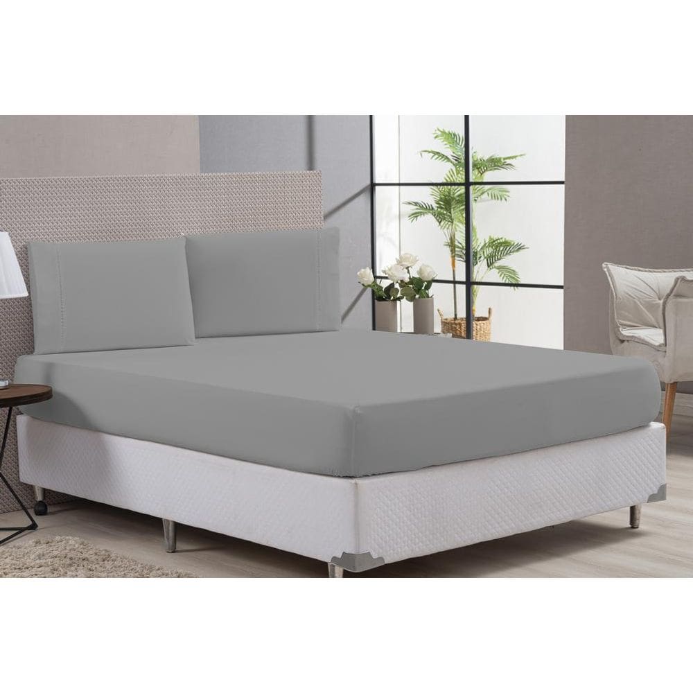 Lençol De Algodão Com Fronhas Algodão Queen Cinza