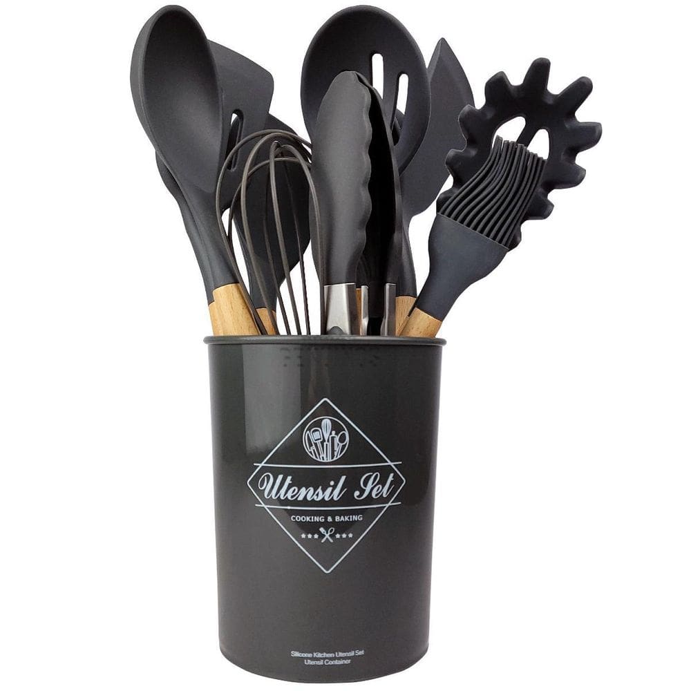 Kit Utensílios De Cozinha Cabos Em Madeira E Silicone 11 Peç